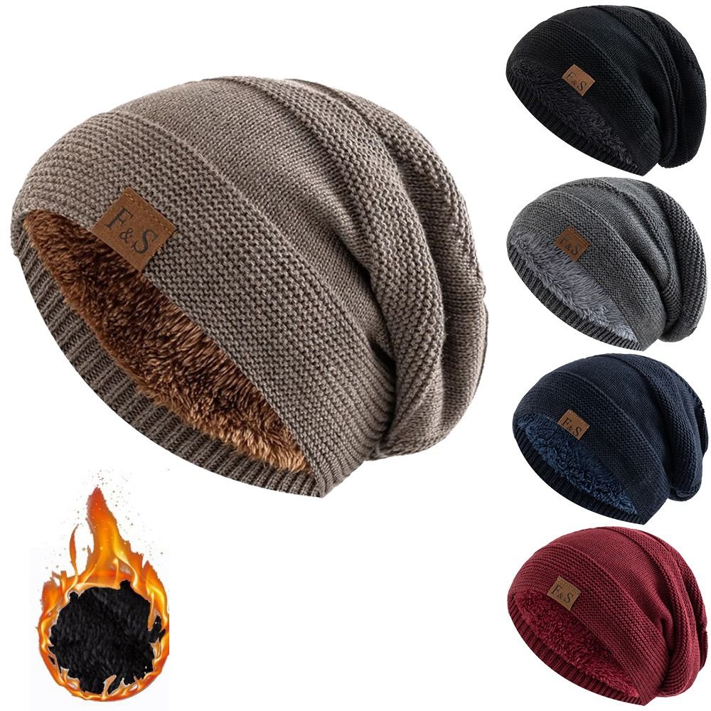 Beanie Cuffed Knit - قبعة شتوية كاجوال مبطنة بالفرو، ناعمة